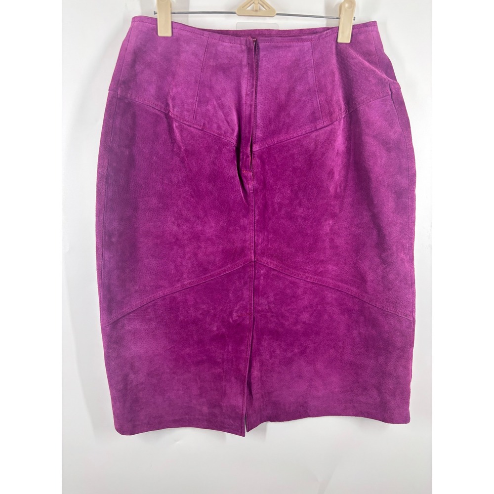Design Assets Vintage Magenta Purple Suede Leather Pencil Skirt Western Yoke 14 - Picture 2 of 3